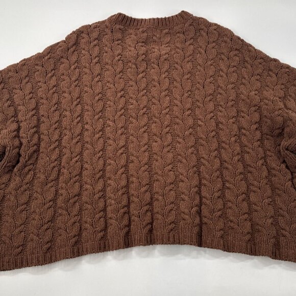 POL Chunky Sweater Womens Large Brown Cropped Cable Cuff Sleeve Knit Soft Boho - Picture 2 of 8